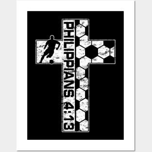 Philippians 4:13 Soccer Christian Jesus Faith Cross Posters and Art